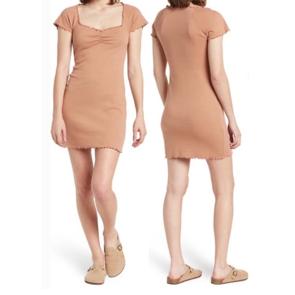 Abound Nordstrom Bodycon Lettuce Edge Pullover Mini Dress in Tan Size 1X NWT!